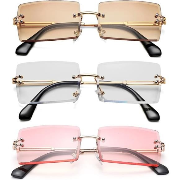 Rectangle Sunglasses for Men/Women Small Rimless Square Shade Eyewear Cute main image 5